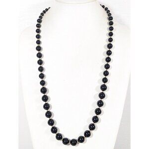 Vintage Monet Black Acrylic Bead Necklace 30" Gold-Tone Spacers